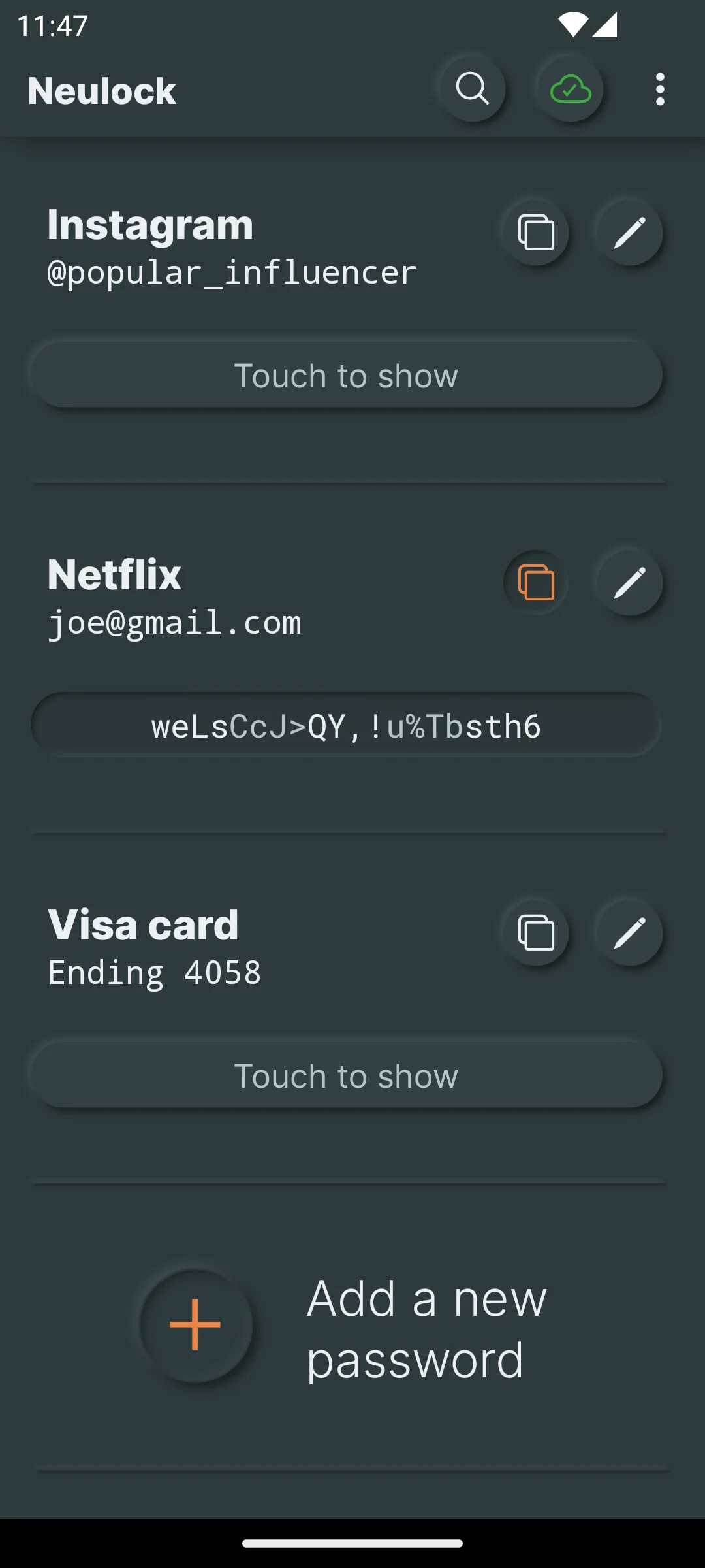 Phone displaying Neulock app password setup screen