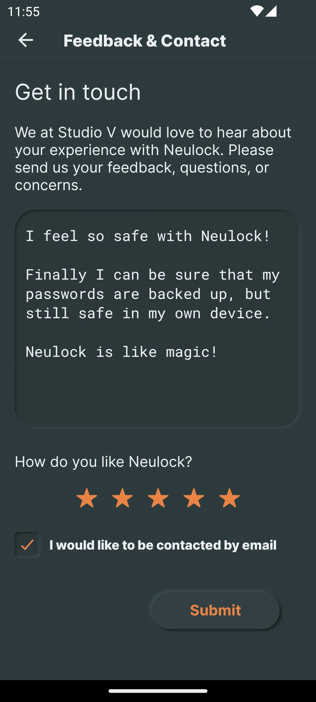 Phone displaying Neulock app password setup screen